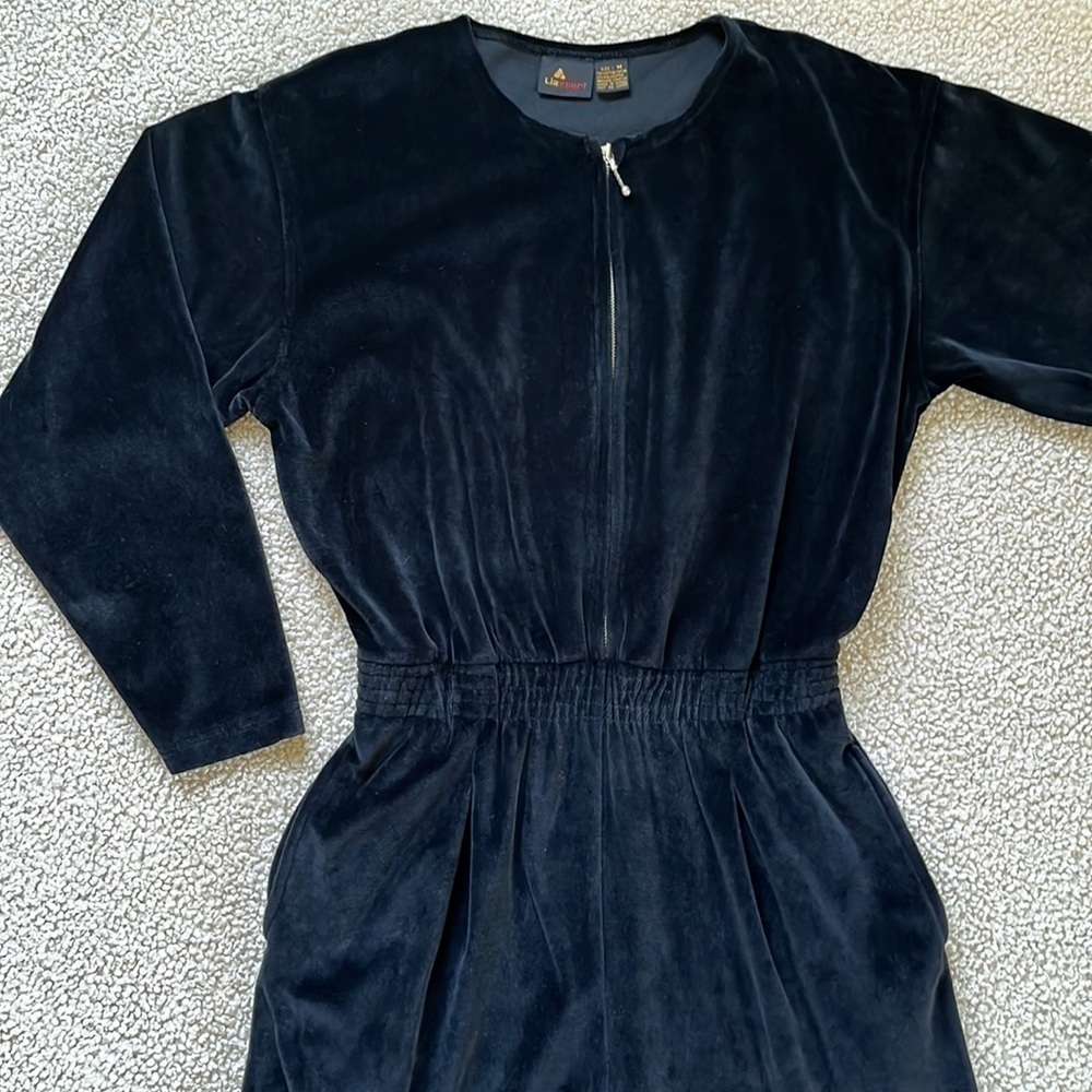 Vintage LIZSPORT Black Velour Jumpsuit Size Medium